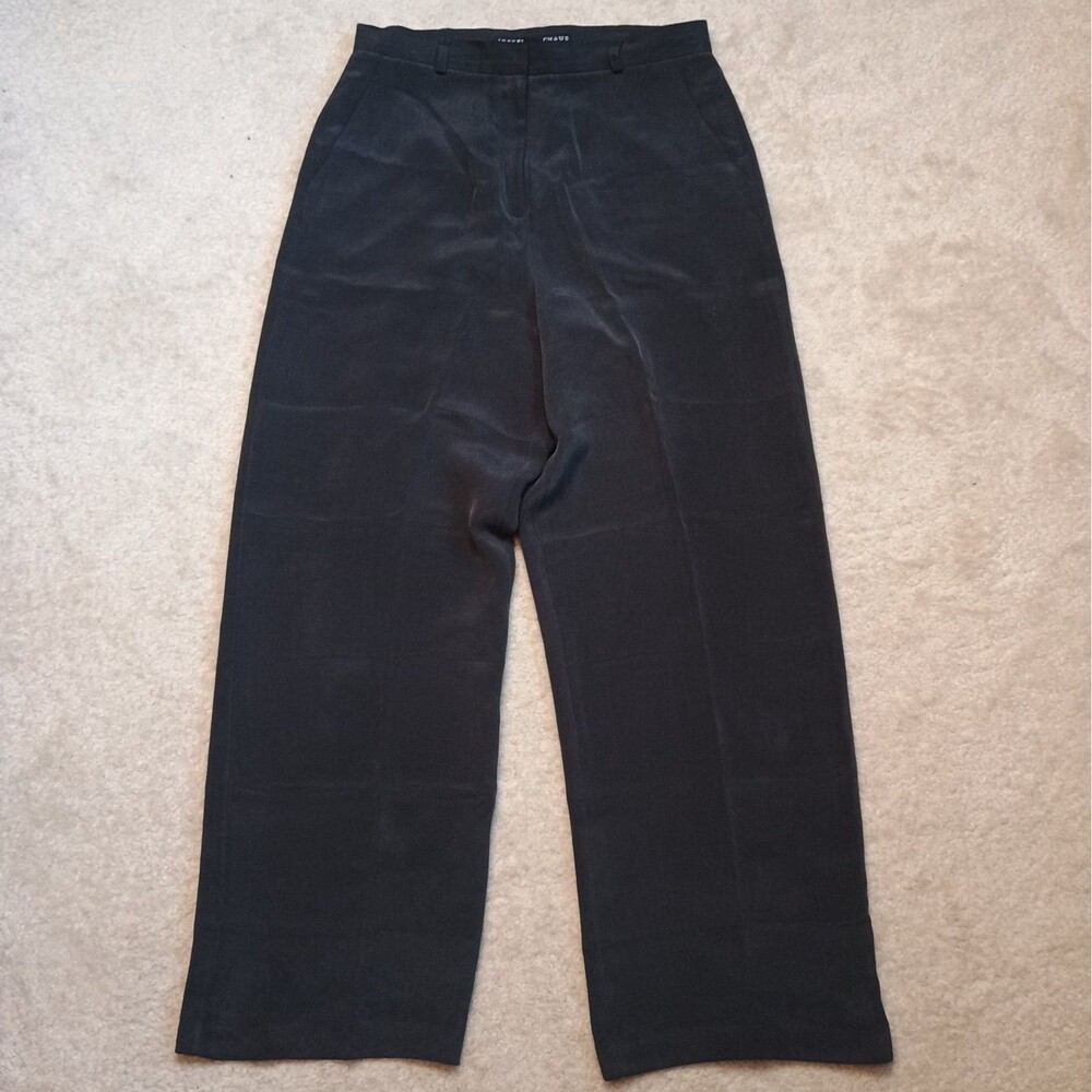 Josephine Chaus 100% Silk Trousers Pants Sz Petite 10 Wide Leg Gray Career 29x28